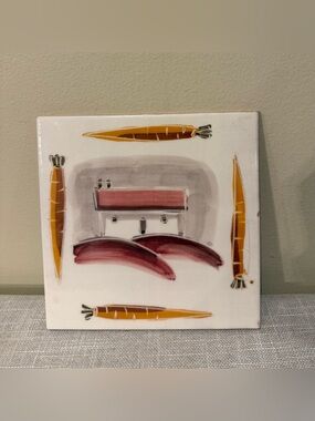 Marco e Cristina Italy Hand Painted Ceramic Art Tile Trivet Carrots 8"